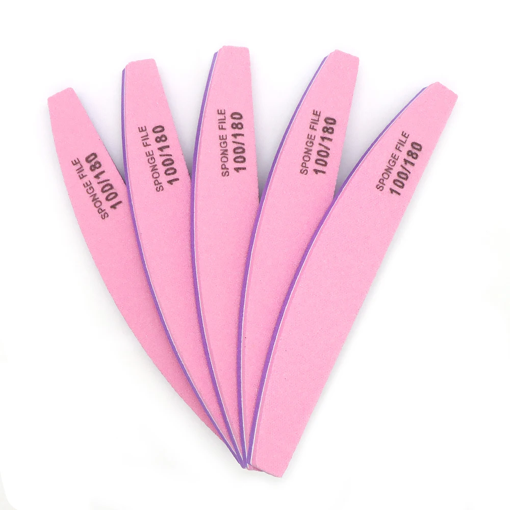 6Pcs Double Color Nail File 100 180 Grit Sanding Nail Shape Banana Sponge Files Manicure Supplies Professional Nail Beauty Tools