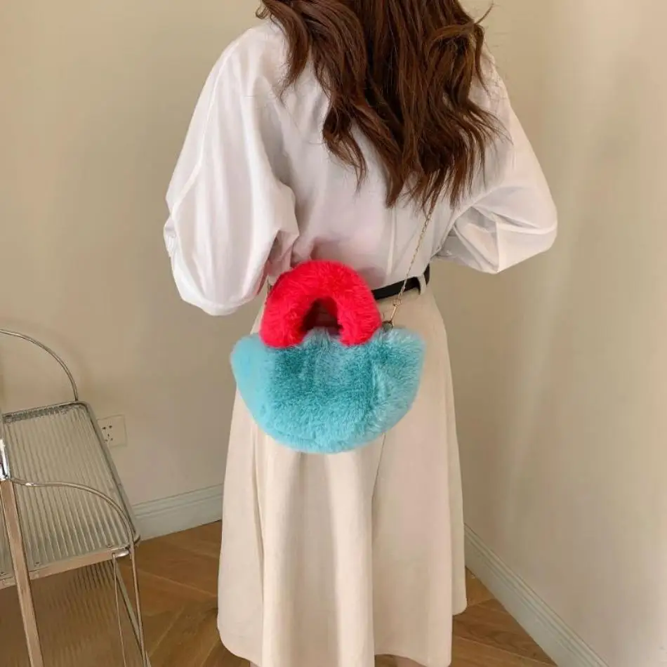 Autumn Winter New Fashion Design Women Bag Trend Versatile Short Plush Chain Ladies Bags Pretty Colorful Cross Shoulder Handbag