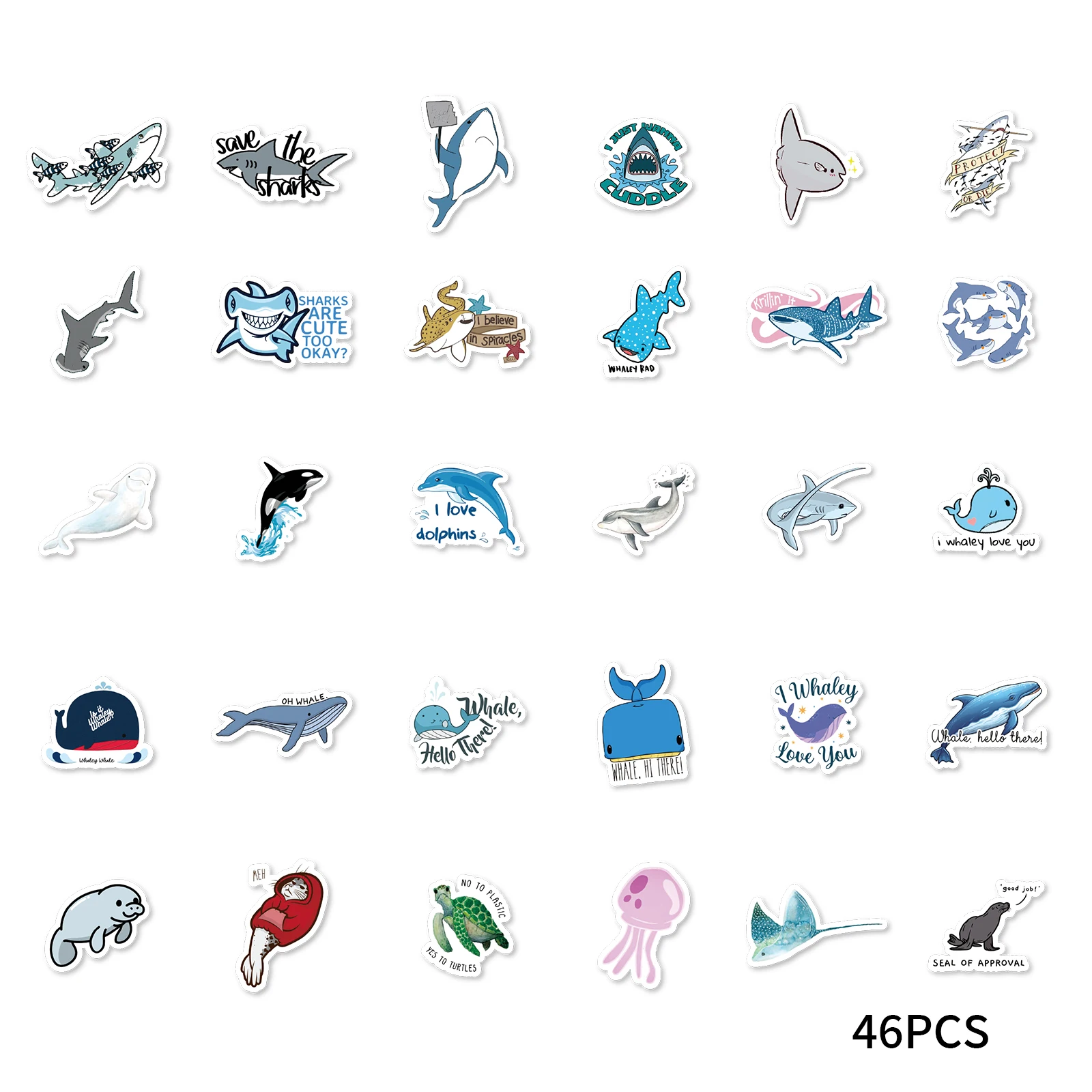 30pcs Shark, Whale, Jellyfish And Other Marine Themed Stickers Decorated Water Bottle Laptop Phone Case Classic Toy DIY Decal