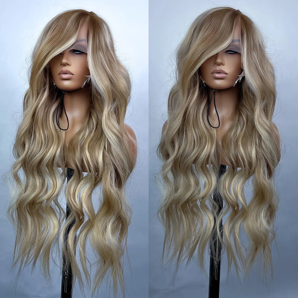 HD Lace Wig 13x6 Human Hair Wigs Blonde Highlighted Wig Loose Deep Wave Full Lace Wigs Side Part Pre-Plucked Hairline Remy Hair