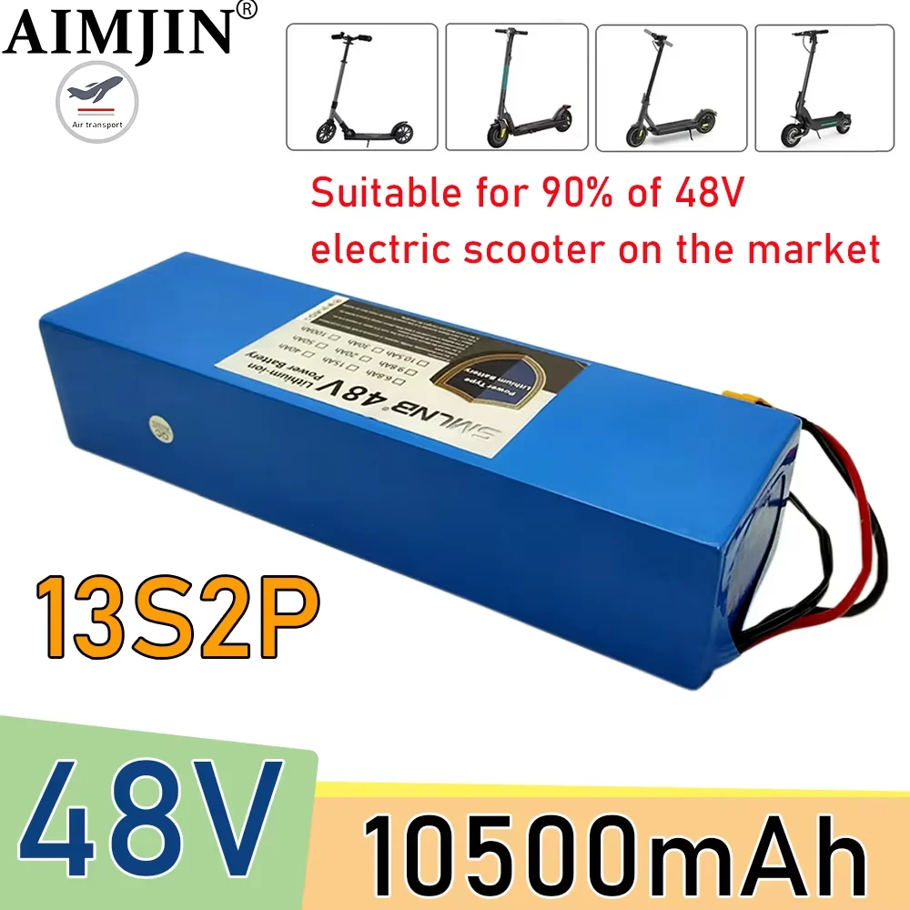 

10.5Ah Lithium Battery, 48V Powerful Battery Pack, Rechargeable Li-ion Battery Pack 13S2P 18650 battery, with 54.6v Charger
