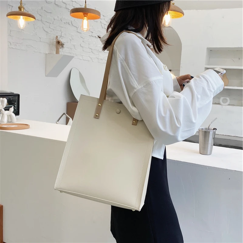 Toptrends 2 Pcs/Set Large Shoulder Tote Bags For Women 2023 Trend Designer Shopper PU Leather Ladies Work Handbags Beige Black