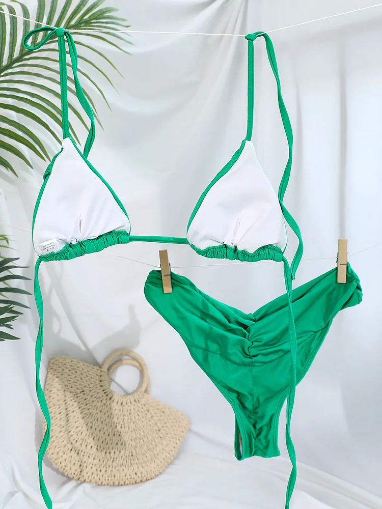 Dreieck-Bikinis, sexy Badeanzug, Damen-Verband-Bademode, 2025, Bikini-Set, einfarbig, Strandmode, zweiteiliger Anzug, weibliche Badeanzüge – Detail 11