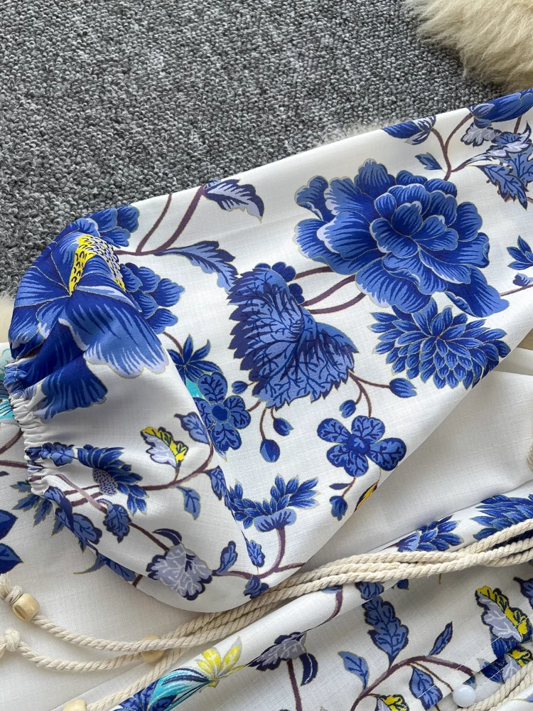 Abito da sera elegante palazzo vintage francese da donna con bottoni allacciati stampa abito da festa lungo femminile casual chic abbigliamento da festival nuovo