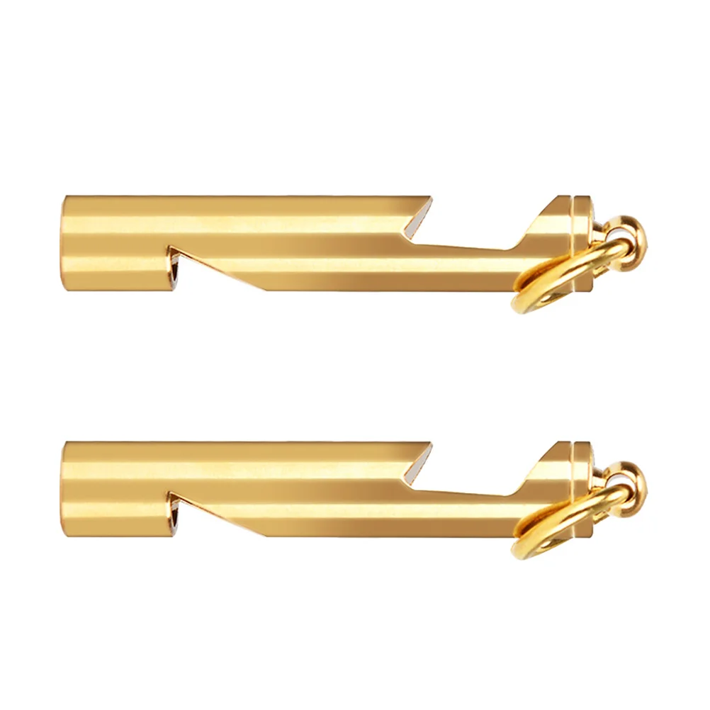 2 قطعة صافرة نحاسية ذهبية بقاء فتاحة الزجاجات المفاتيح قلادة صافرة الطوارئ للتدريب الرياضي في الهواء الطلق أداة إنقاذ