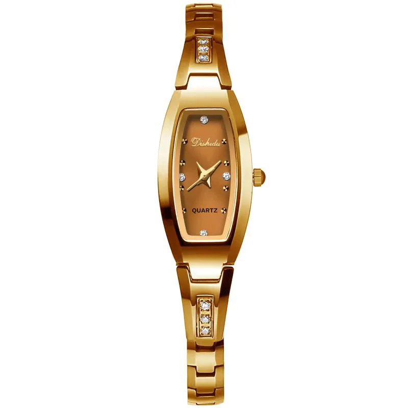 Jam Tangan Retro Emas untuk Wanita Jam Tangan Wanita Kecil Antik Jam Tangan Gelang Baja Jam Tangan Kuarsa Hitam Reloj Mujer