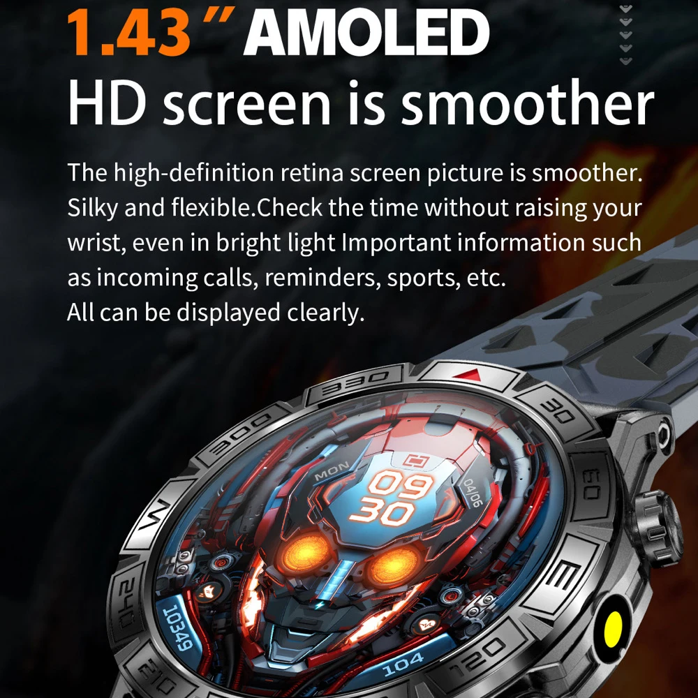 ساعة ذكية مع الرجال ، ساعة ذكية مقاومة للماء مع شاشة ، بوصلة رياضية ، بوصلة لياقة بدنية ، مراقبة صحية ، مكالمات زرقاء