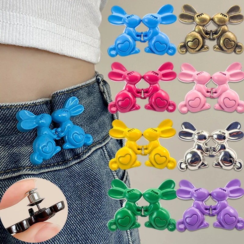 

2Pcs Cute Rabbit Shaped Metal Buttons Adjustable Jean Button Waist Buckle Snap Pants Extender Replacement Jeans Attacher Pins