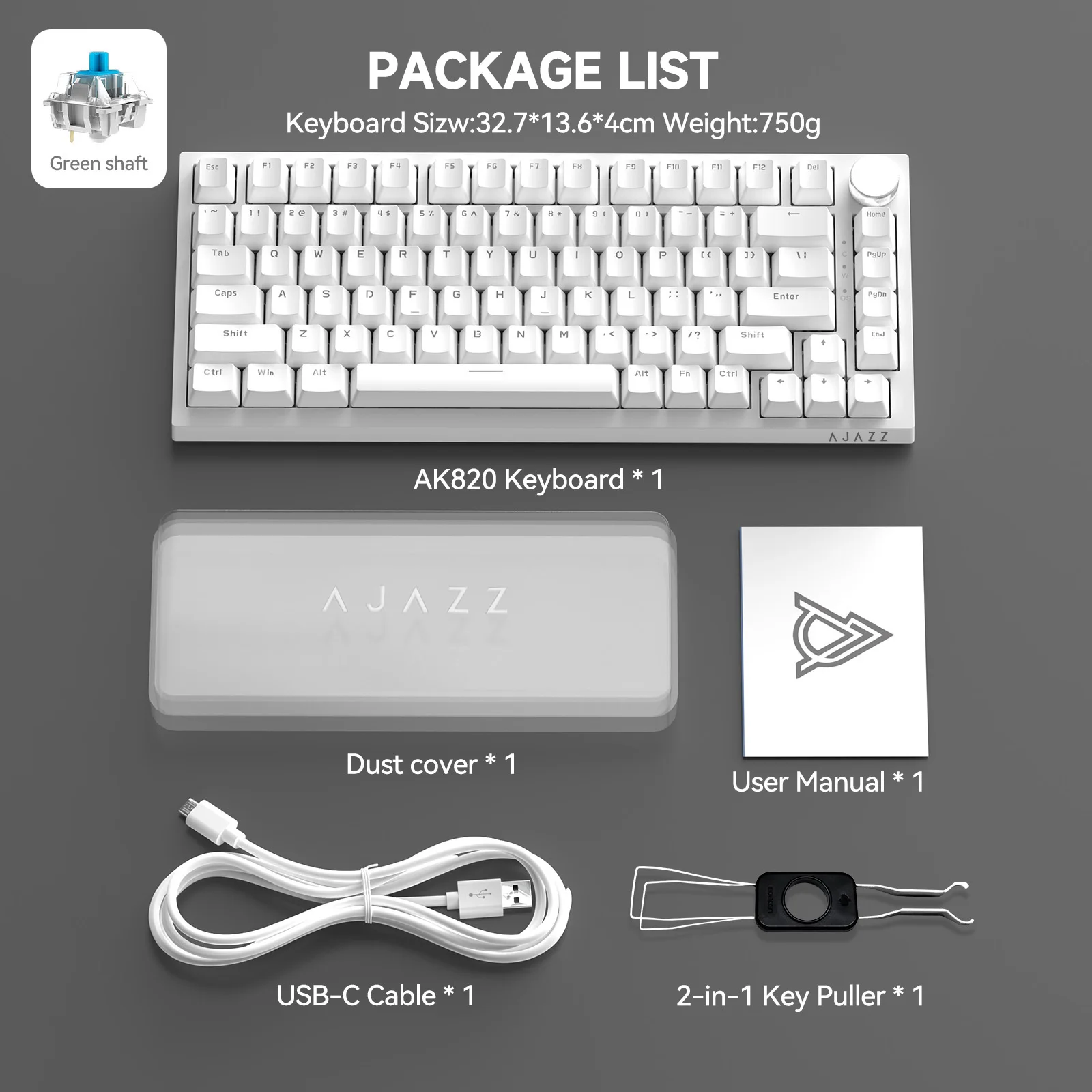 AJAZZ AK820 75% bedraad mechanisch toetsenbord: hot-swappable, RGB-achtergrondverlichting, knopbediening |   Voor kantoor en gamen