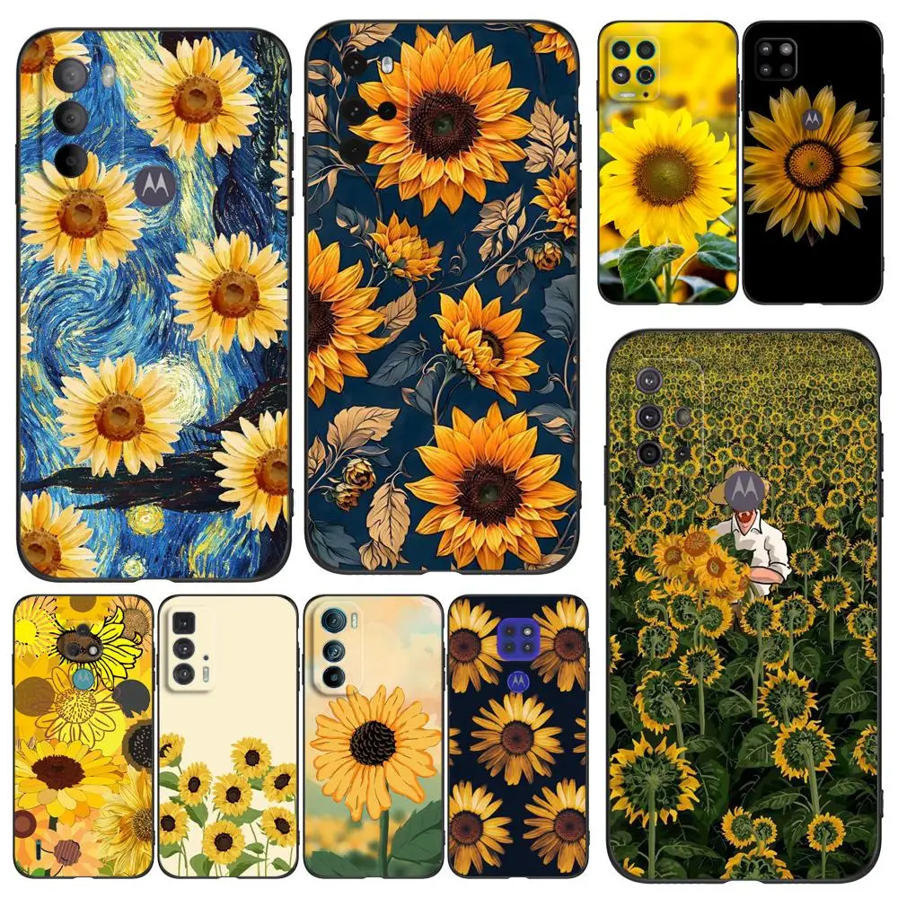 Black Tpu Case For Motorola Edge 20 Lite Pro 2021 S Moto E20 E30 E40 E7 4G G 5G Plus Summer Sunflower