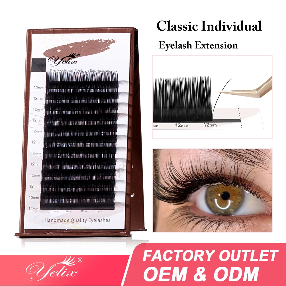 Yelix Classic Individual Eyelash Extensions Soft Natural False Lashes Volume Fluffy Wispy Curly Professional Easy Pick Salon Use