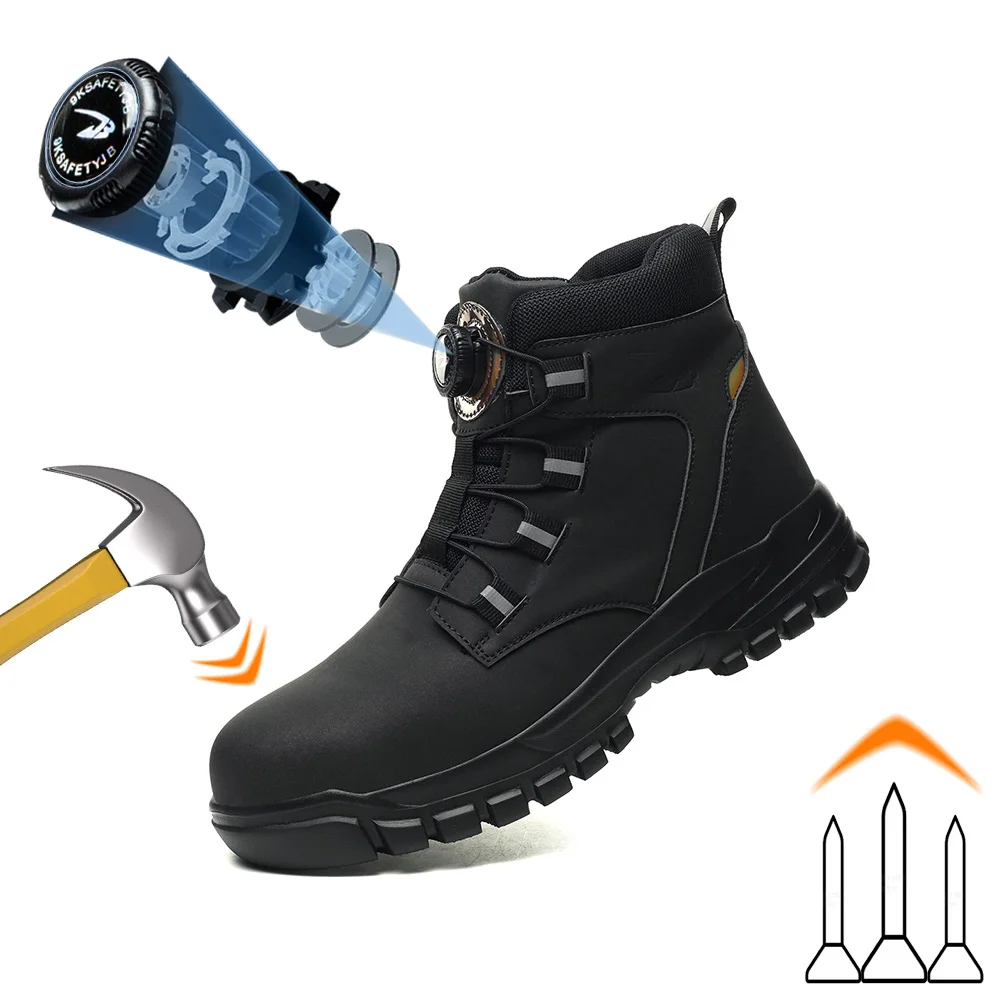 ปุ่มหมุนผู้ชายความปลอดภัยรองเท้าผู้ชาย STEEL TOE รองเท้าทํางานทําลายป้องกันความปลอดภัยรองเท้าผู้ชายรองเท้าผ้าใบเจาะหลักฐาน