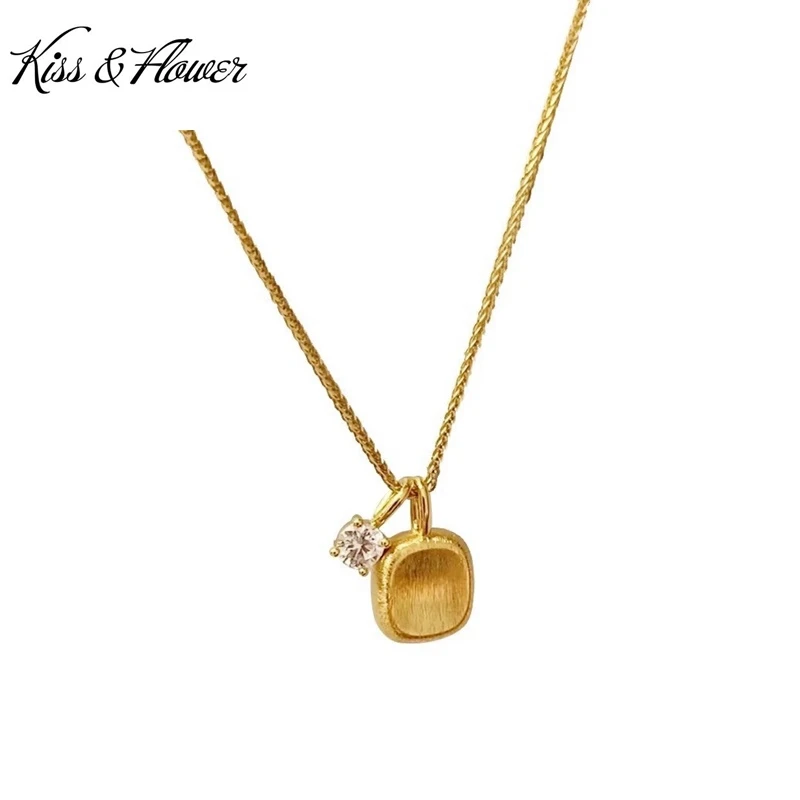 

KISS&FLOWER Gold Square Necklace Pendants For Women Female Wedding Party Birthday Christmas Bride Mother Girl Ladies Gifts PD188