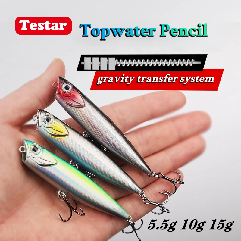 5g 10g 14g Testar Topwater Pencil Bait Wobbles Bass Surface Floating Stickbait Artificial Walking Bait Pesca Fishing Lures