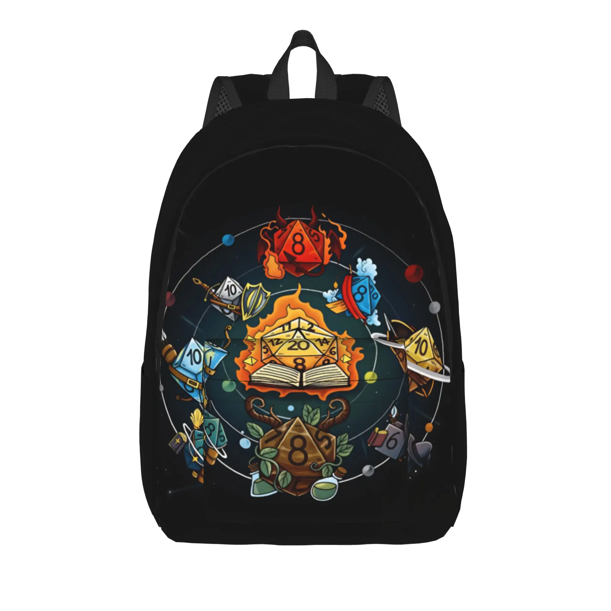 Medieval Dragon And D20 Dice Dnd Backpack  Boy Polyester Hiking Backpacks Large Stylish High School Bags Rucksack