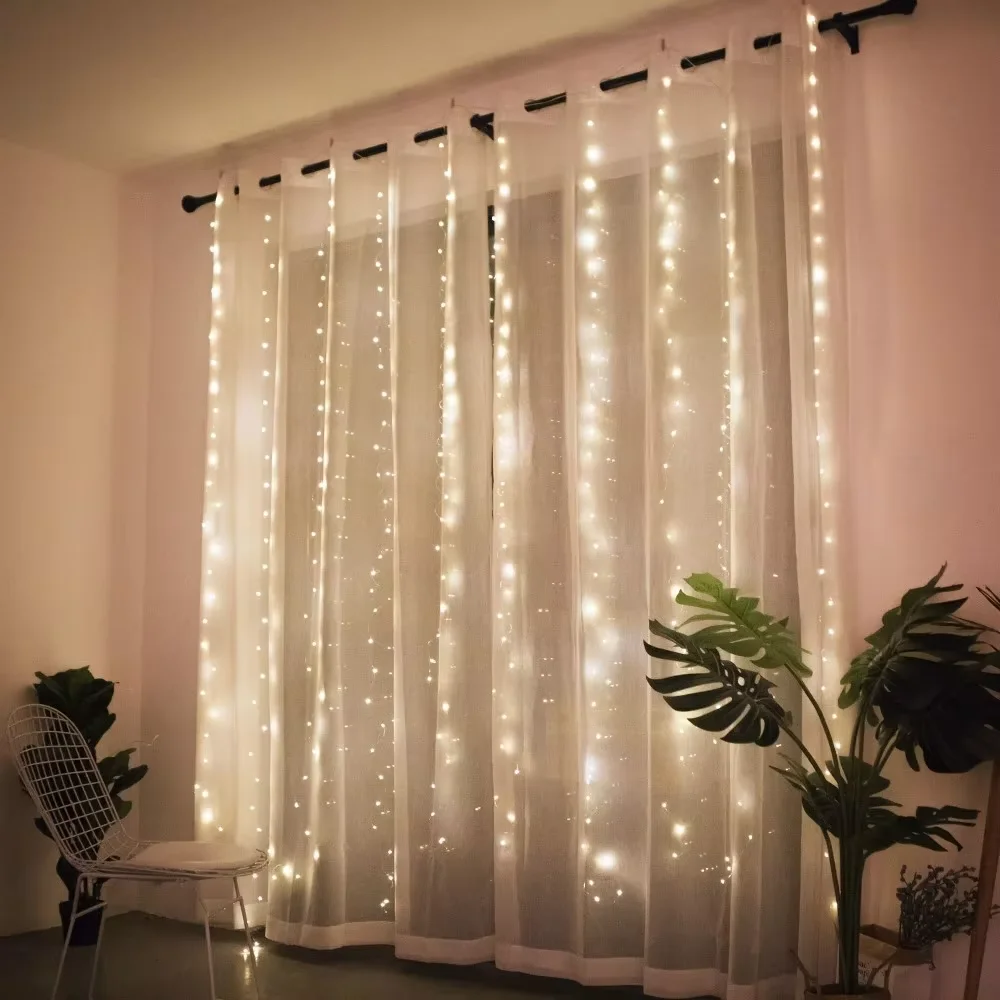 Guirnalda de cortina de 1M, 2M, 3M en la ventana, guirnaldas de luces alimentadas por USB, adorno con control remoto, guirnalda de luces Led de Año Nuevo, decoración navideña