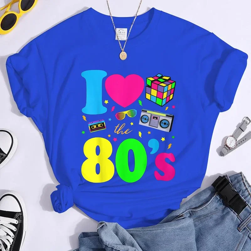 New Fashion I Love The 80s T-Shirt Womens Vintage 1980s T-Shirt Funny Classic T-Shirt Tops Women\'s