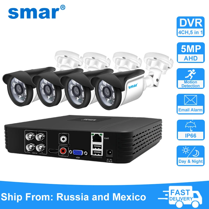 Sistema di telecamere di sicurezza Smar 4CH 5M-N HD DVR Kit CCTV 4PCS 5MP AHD Telecamera Sistema di sicurezza domestica esterna Set di