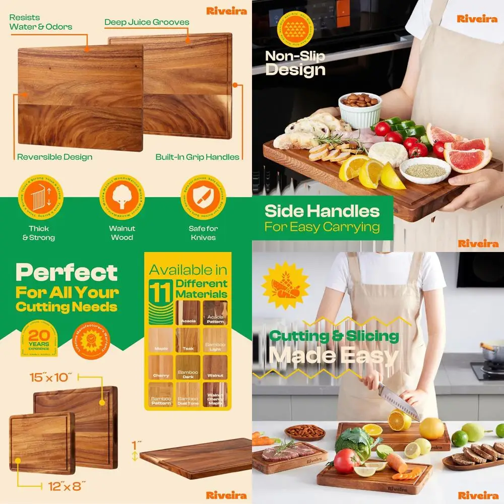 

Набор прочных разделочных досок из орехового дерева - 2 натуральные кухонные доски для нарезки