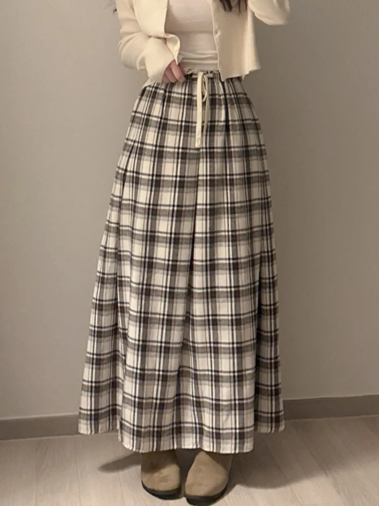 하이웨이스트 A라인 체크 스커트 여성 캐주얼 롱 스커트 동대문 2025 봄 여름 가을 겨울 패션 트렌드