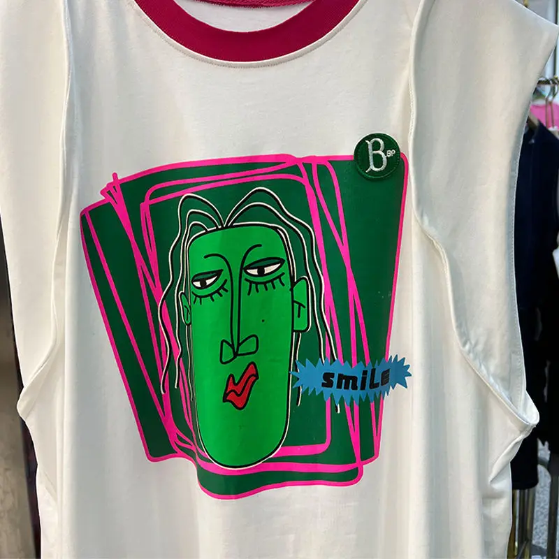 Robe t-shirt sans manches pour femmes, surdimensionnée, mode décontractée, ample, imprimé, Patchwork, col rond, mi-longue, vêtements irréguliers, été