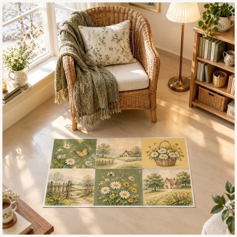 VIKAMA Country Morning Mist Door Mat, Non Slip Absorbent Flannel Rug, Pastoral Floor Mat for Snug, Landing, Pantry