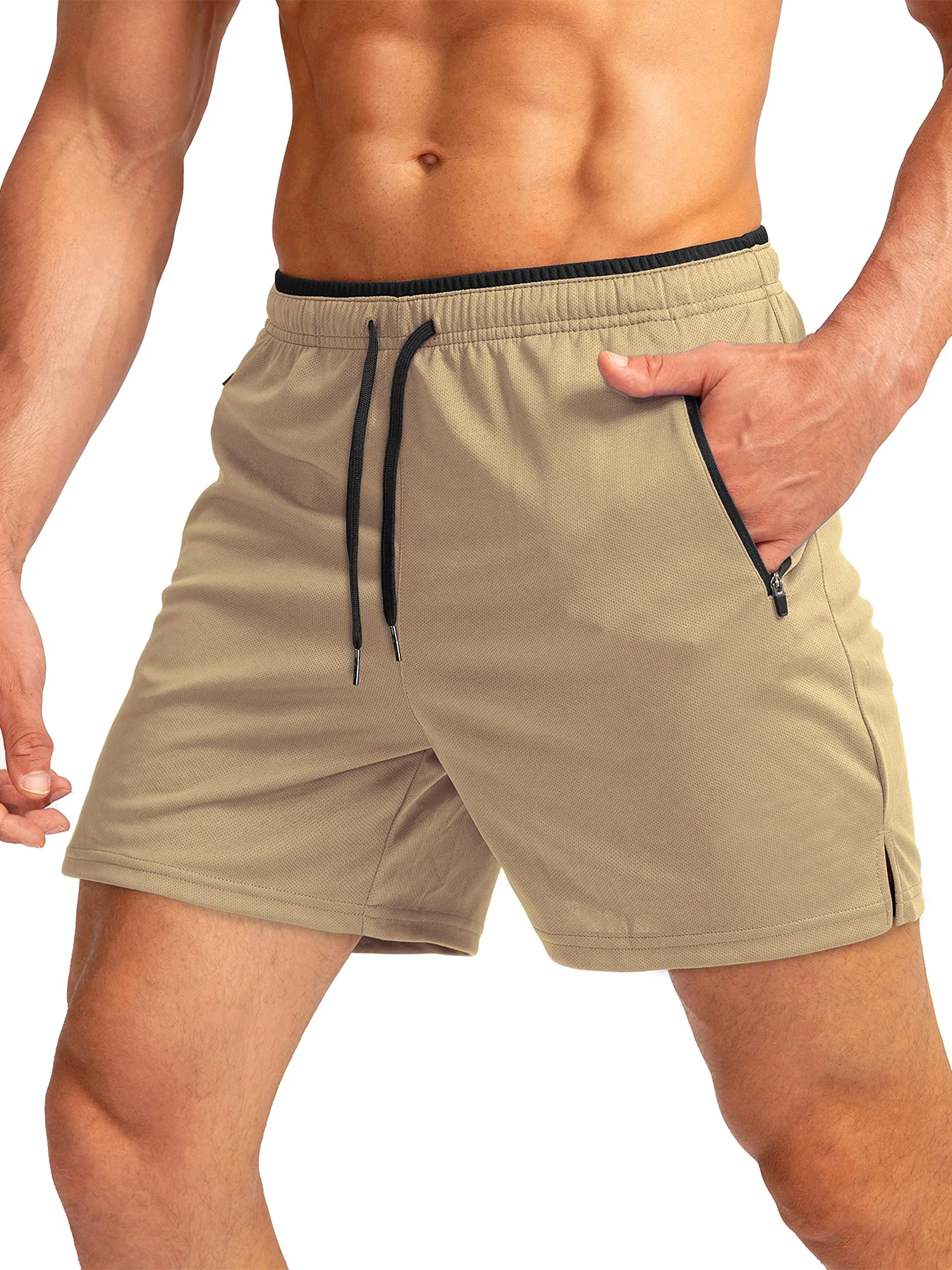 Herren-Laufshorts mit Reißverschlusstaschen, schnelltrocknend, geeignet für Fitness-Workouts, 5-Zoll-Herrenshorts – Detail 9