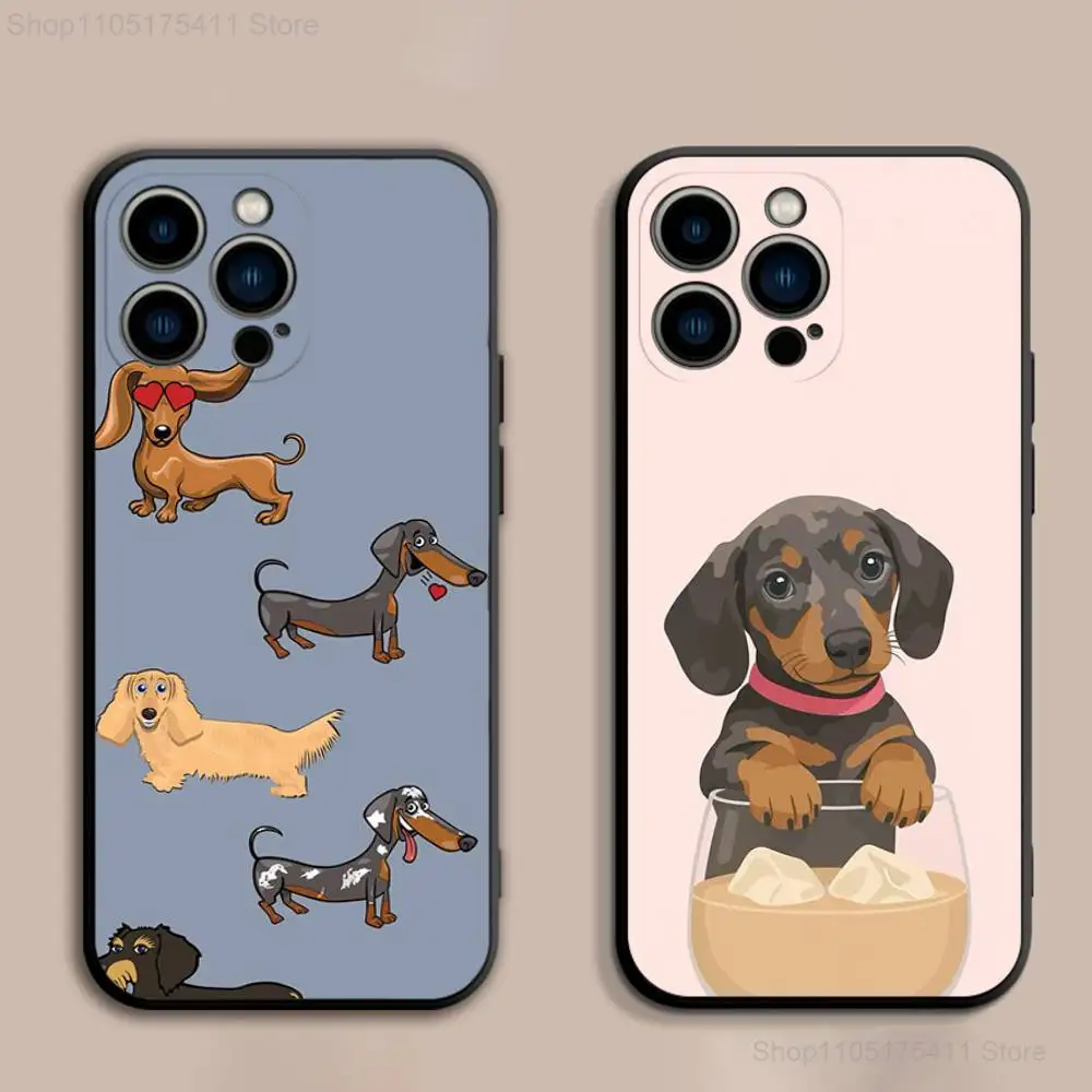 

Cute Dachshund Dog Phone Case For iPhone 17,16,15,14,13,12,Pro,Max,Plus,E,SE4,Air,Mini Black Soft Cover