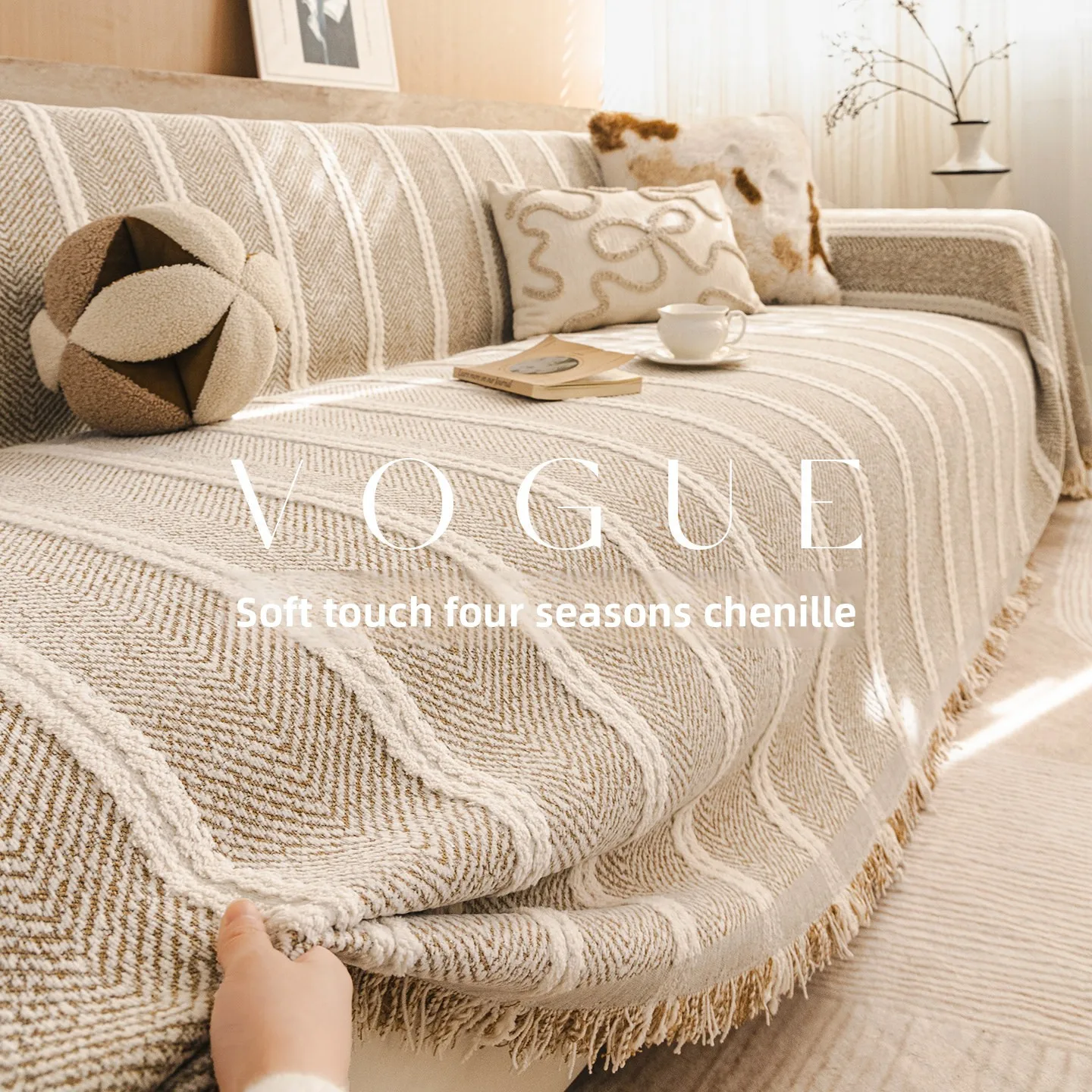 Luxury Sofa Cover L-Shaped Couches Chenille Reversible Stretchable Sofa Protector Slipcover Non-Slip All-Season Couch Blanket