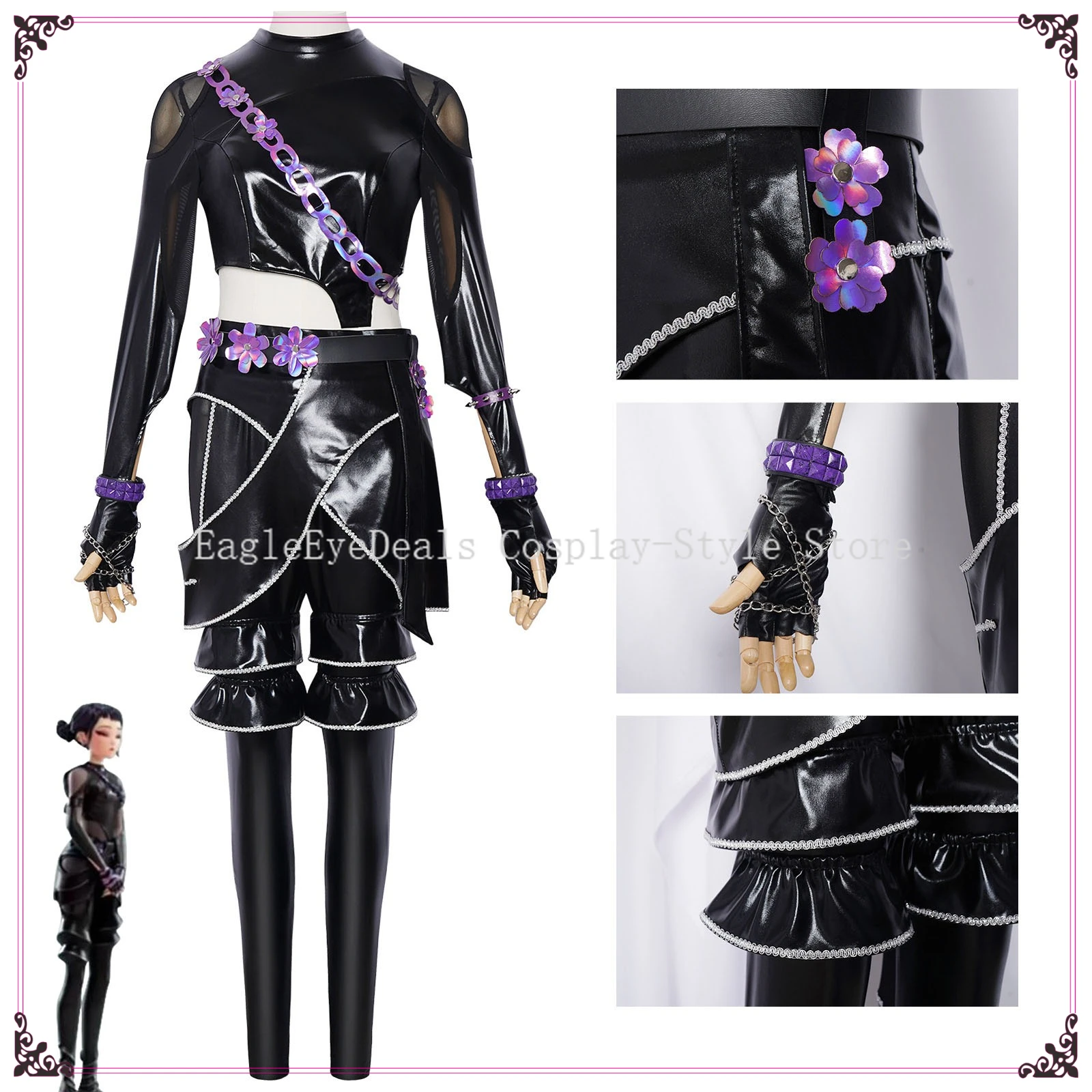 Disfraz de Cosplay de Kpop Demon Hunters Rumi Zoey Mira para niños, traje de batalla de cuero negro, pantalón para mujeres adultas, cinturón, guantes, fiesta de Halloween