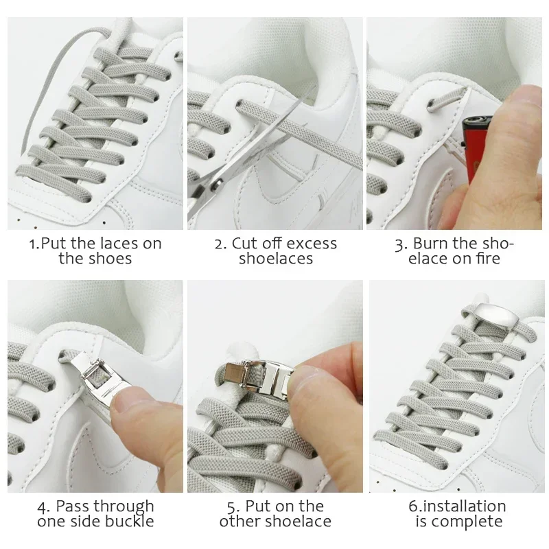 Metal Lock Cadarços para Adultos e Crianças, Elastic No Tie Shoe Laces, Rápido Cadarço Preguiçoso, Tamanho Único Para Todos, Terceira Versão