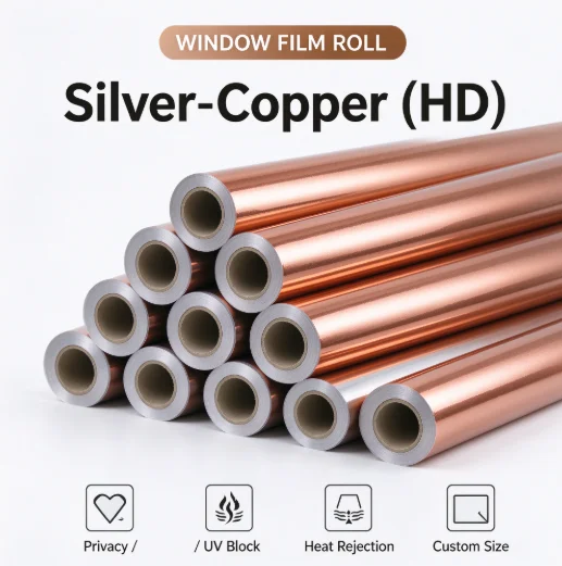 Silver Copper PET One Way Mirror Window Film Roll Heat Insulation Anti UV Solar Control Privacy Glass Tint DIY Install For Home