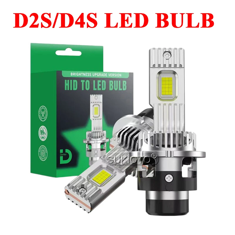 

Светодиодные лампы для автомобильных фар 2026 D2S D4S, улучшенная версия, 1:1 замена HID на LED, 6000K белый свет, 30000 лм, D2S D2R D4R D4S LED лампа