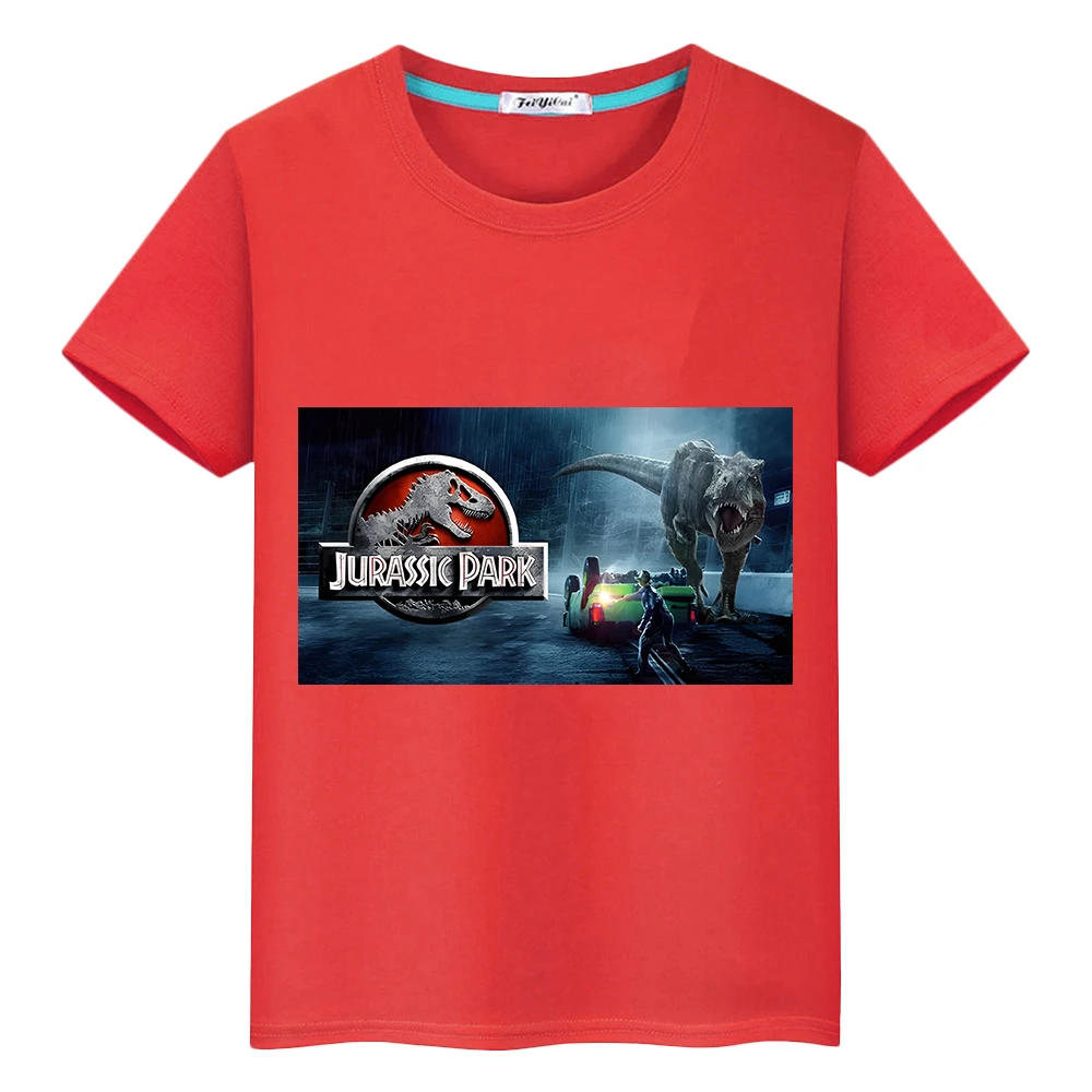 

Dinosaur 100%Cotton T-shirt Casual Short Print Tops Anime Tees Summer boy girl Jurassic World Dominio kids clothes y2k one piece