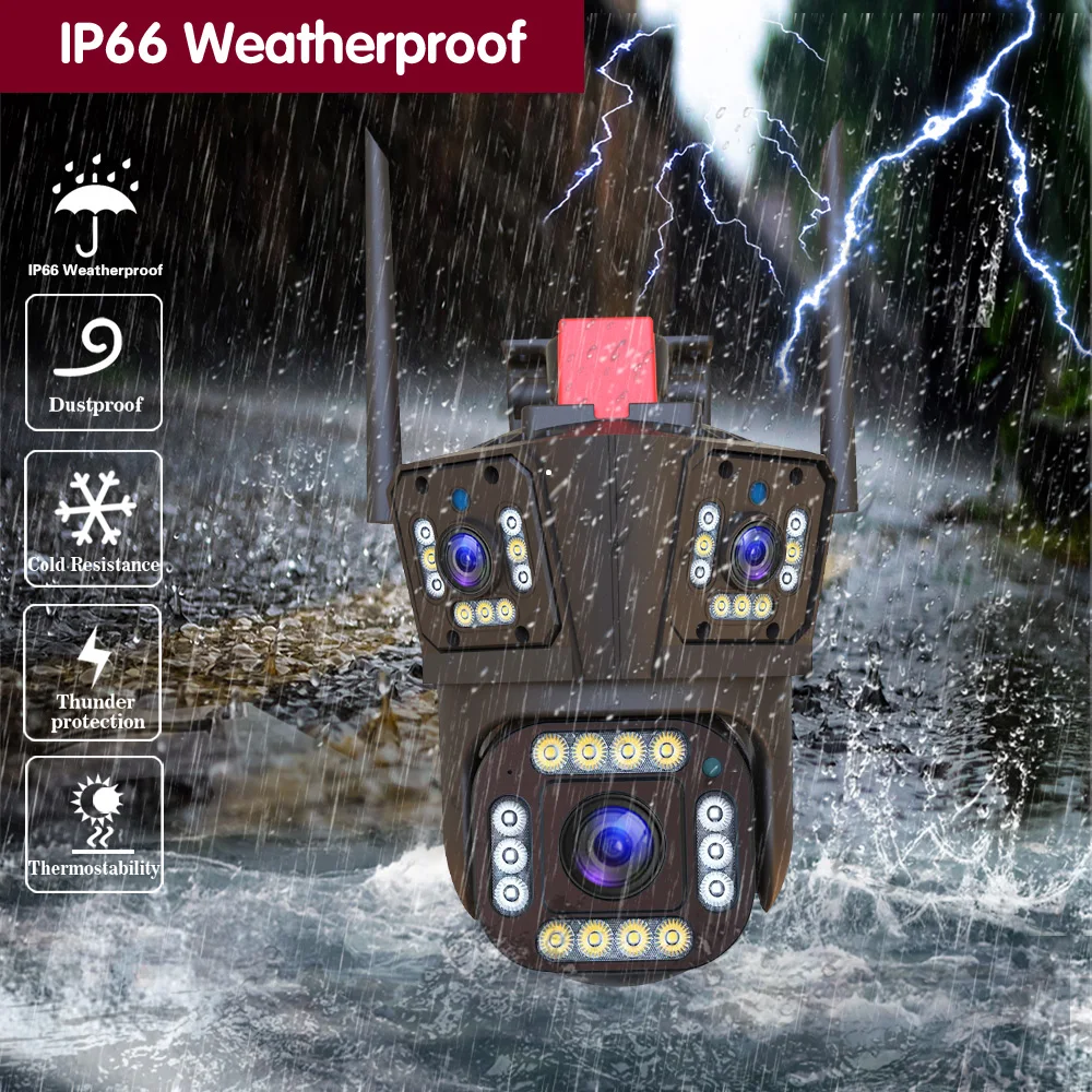 4K Wifi PTZ IP Camera Three Lens Dual Screen 12MP Auto Tracking Wireless CCTV Security Surveillance Camera Color Night Vision