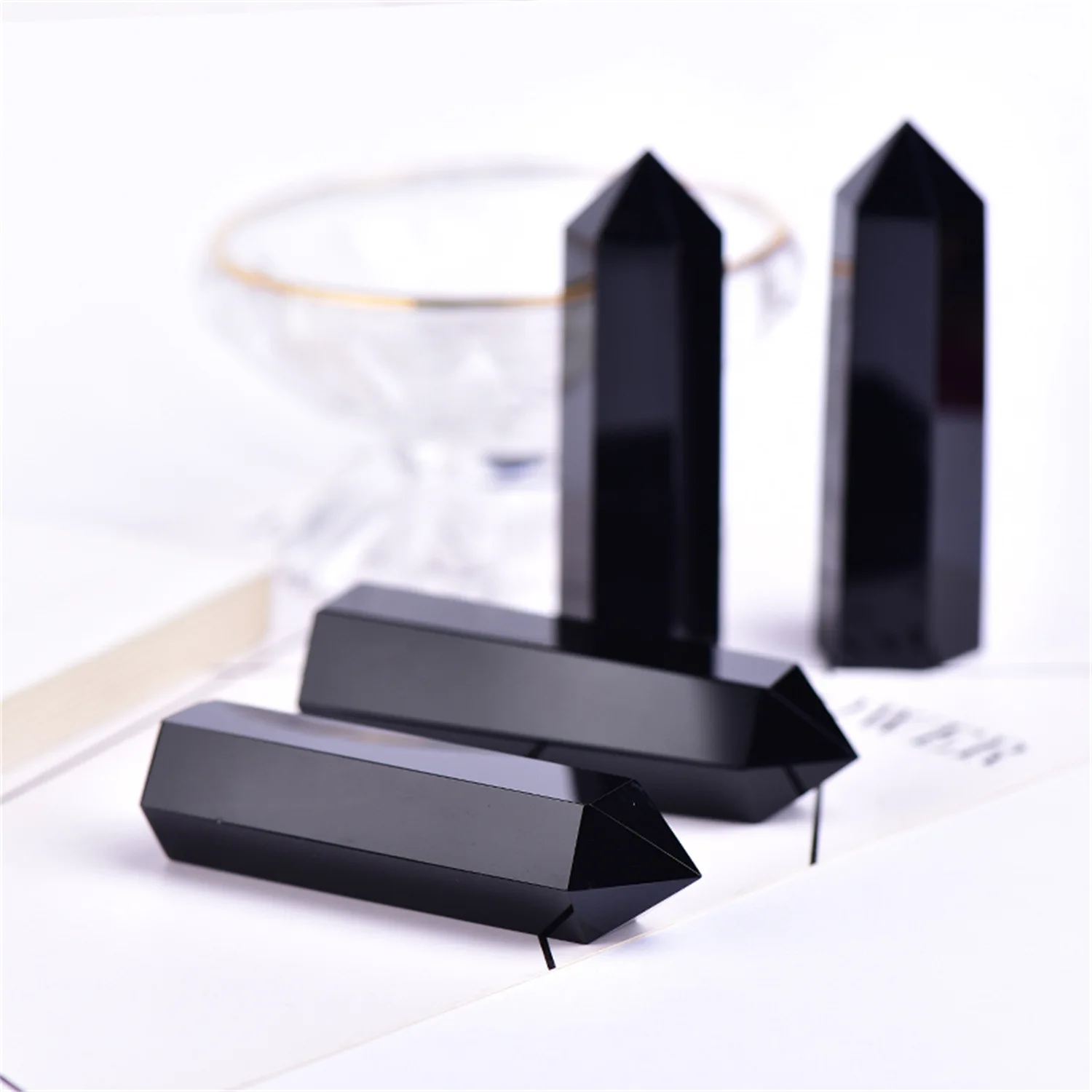 

Natural Obsidian Obelisk Dragonstone Healing Stone Natural Quartz Living Room Decoration Reiki Polished Point Stone Crafts Gift