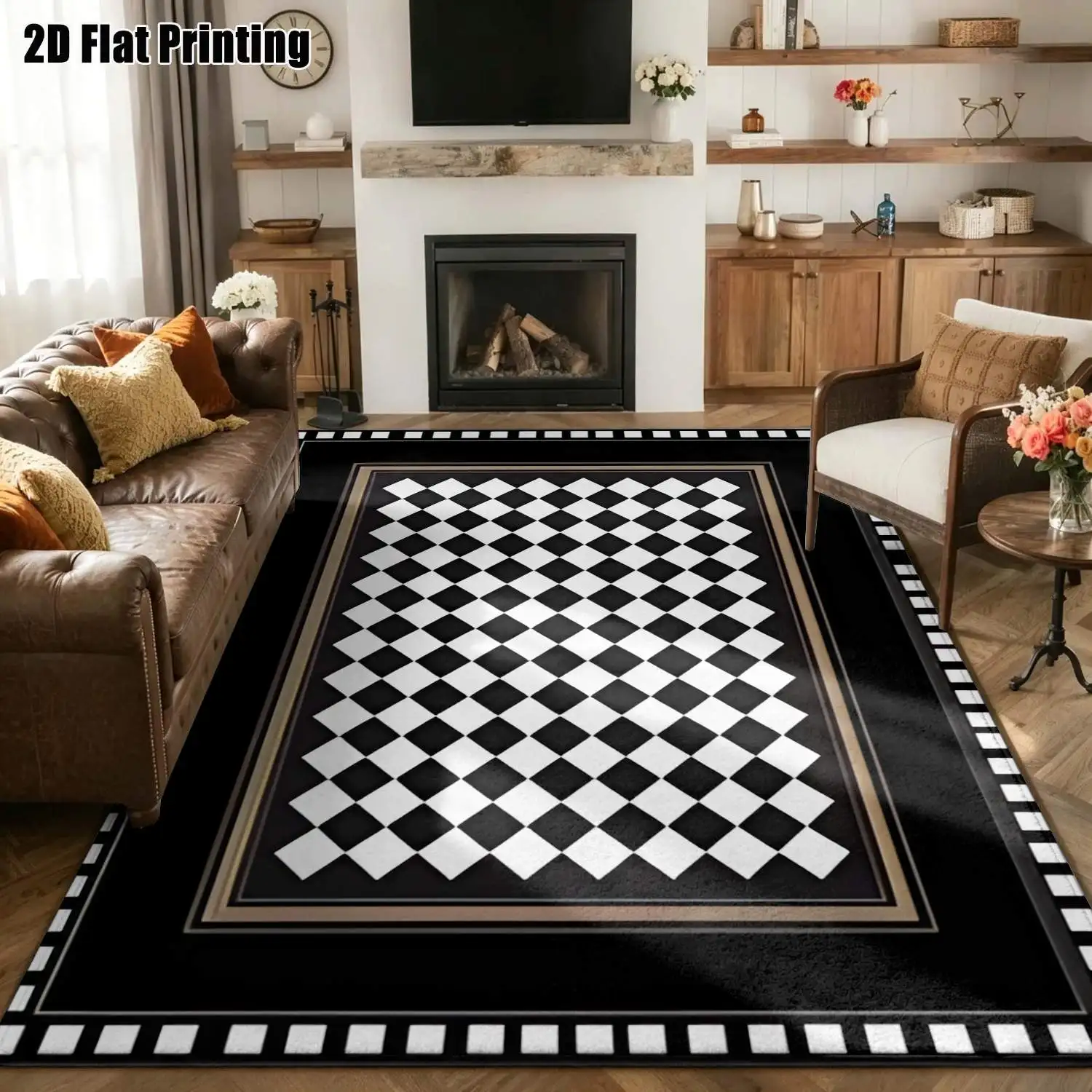1Pc 2D Printed Black White Geometric Abstract Nordic Carpet, Instagram Style Floor Mat, Modern Minimalist Striped Rug, Machine Washable, Multi-Size, Ideal for Entrance, Dining Room, Foyer, Bedroom, Living Room Home Decoration