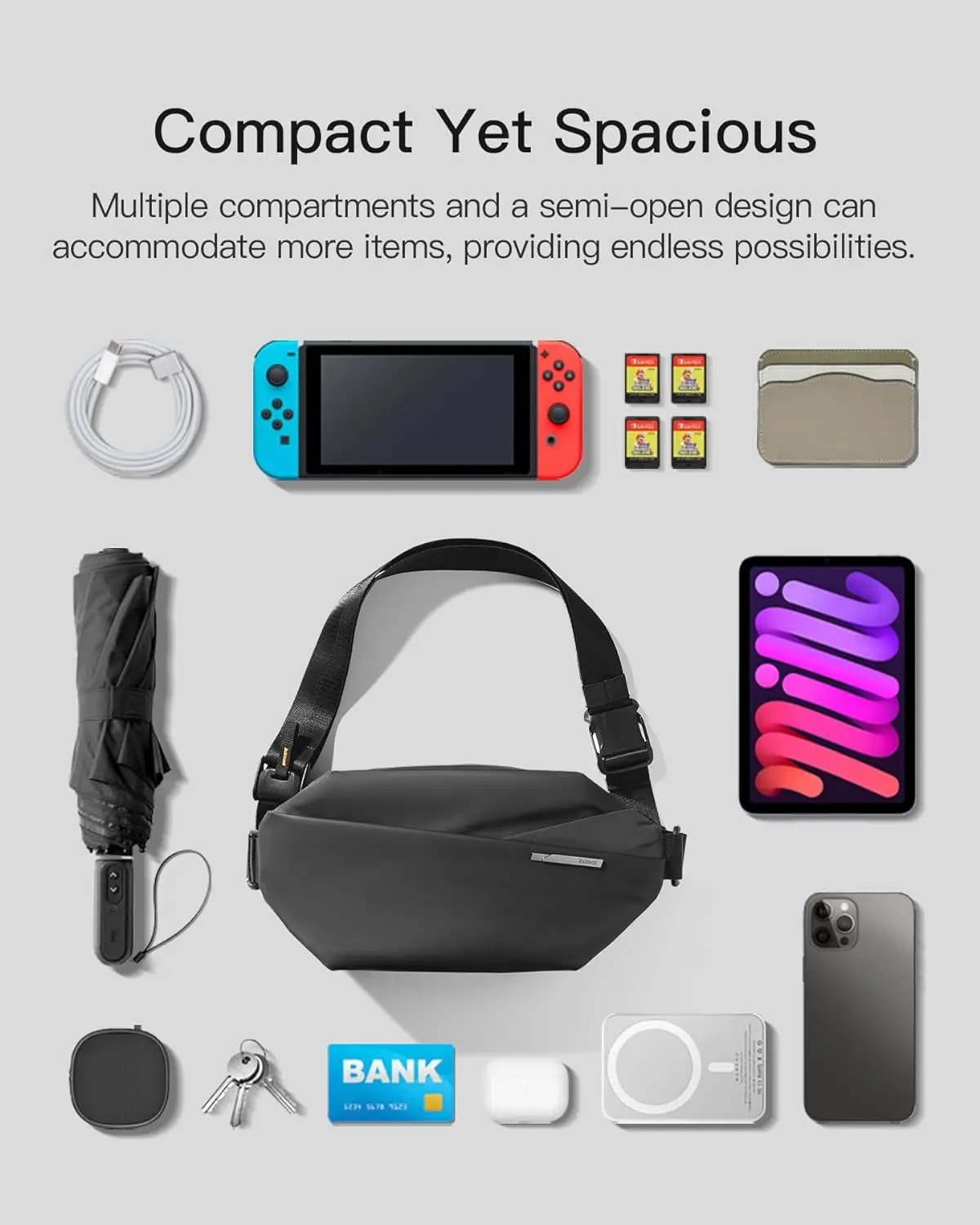 EDC Sling Bag for Nintendo Switch, Multipurpose Sling Backpack Crossbody Shoulder Chest Sling Side Gaming Bag for Men and Women