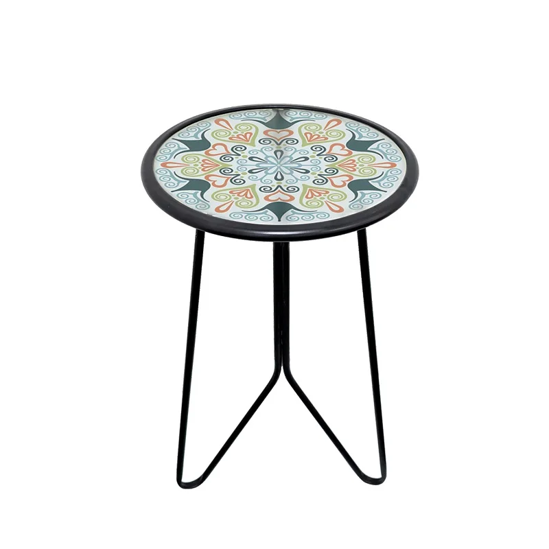 Table imprimée UV en verre métallique pour la maison, table basse décorative intérieure, table d\'appoint de jardin extérieur, salon et balcon, 12 po