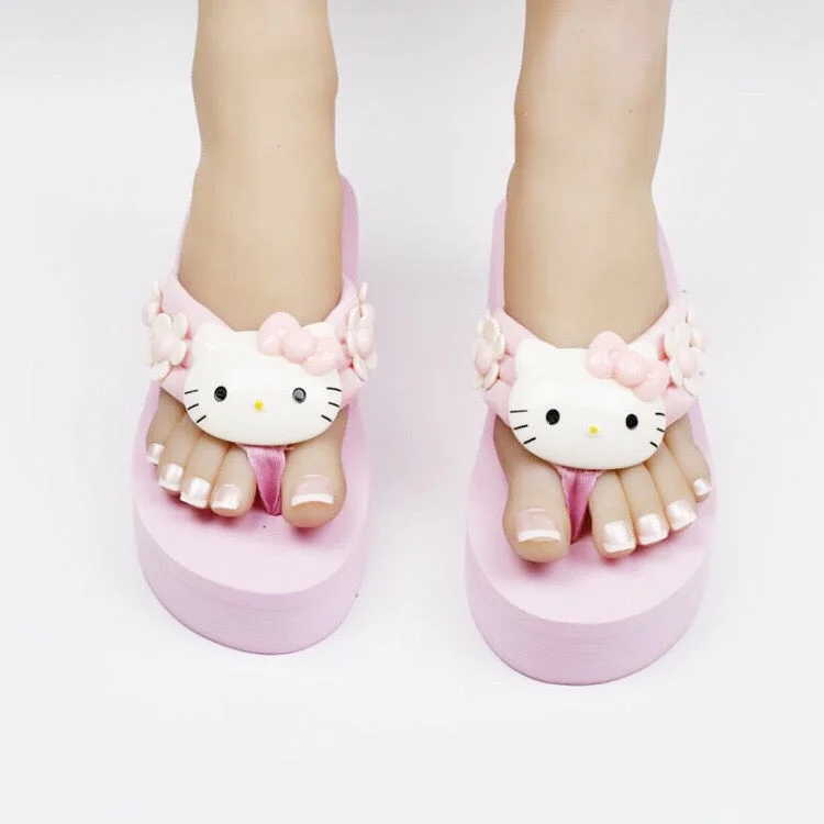 Sanrio Hello Kitty pantofole Y2k Kawaii Cartoon sandali moda piattaforma scarpe donna zeppa infradito tacchi alti pantofole ragazza