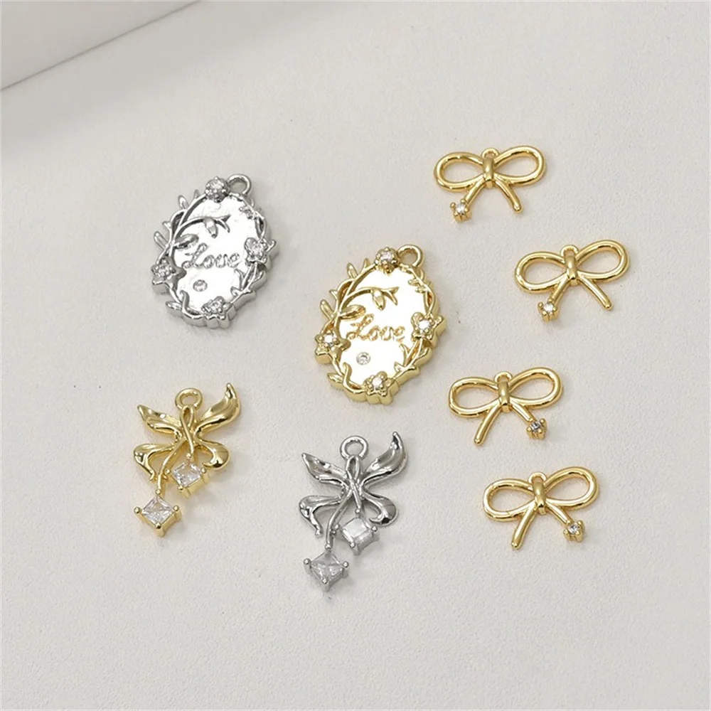 Copper-plated 14k Gold Color Retention, Bow Flower Pendant DIY Handmade Jewelry Material Accessories Wholesale