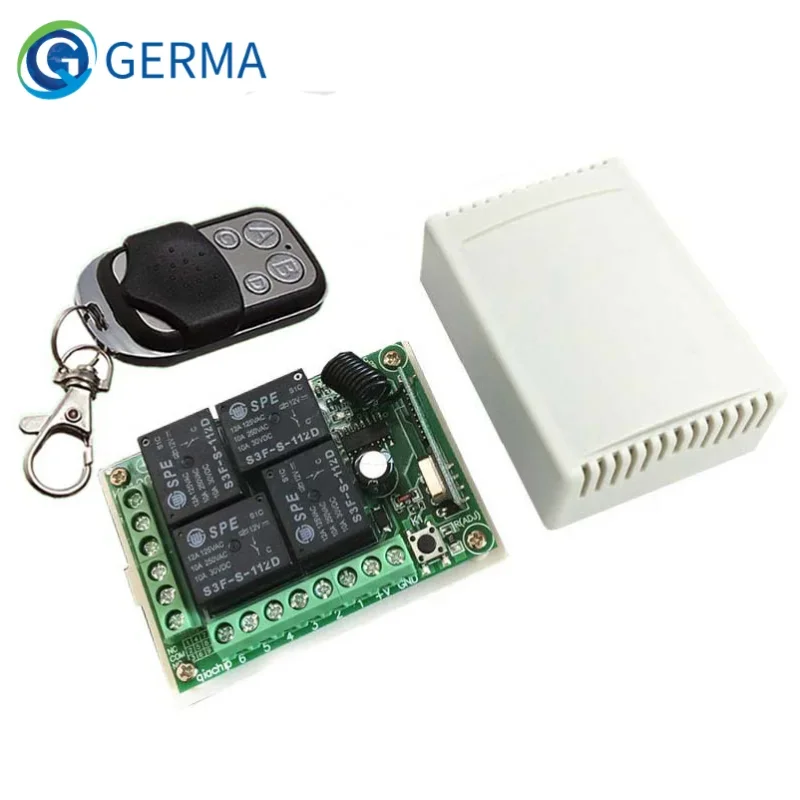 

GERMA 433 МГц беспроводной переключатель DC12V 4CH релейный модуль приемника + 4 Боттон RF пульт дистанционного управления 433 МГц передатчик для гара...