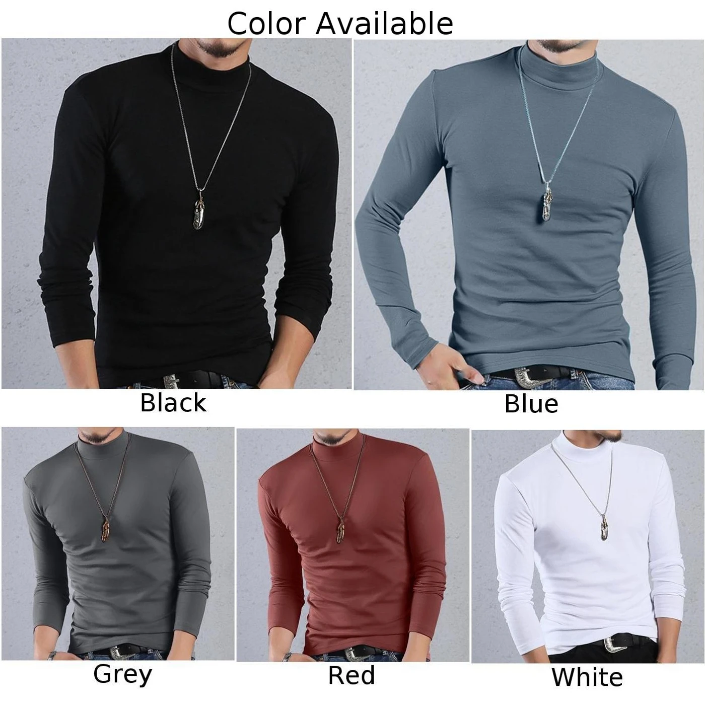 Autumn Winter Men\'s Half Turtleneck T-Shirts Solid Color Pullovers Top Long Sleeve T-Shirt Slim Fit Tees Men Undershirt