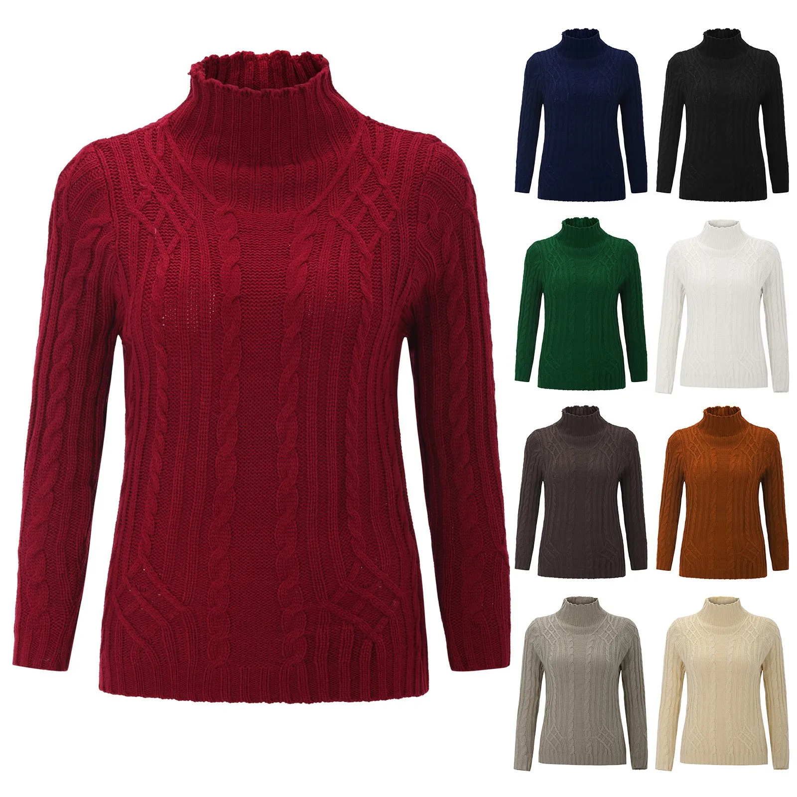 Cashmere Sweater Women Knitted Sweaters Wool Turtleneck Long-Sleeve Pullover Winter Autumn Jumper Clothes Female Tops