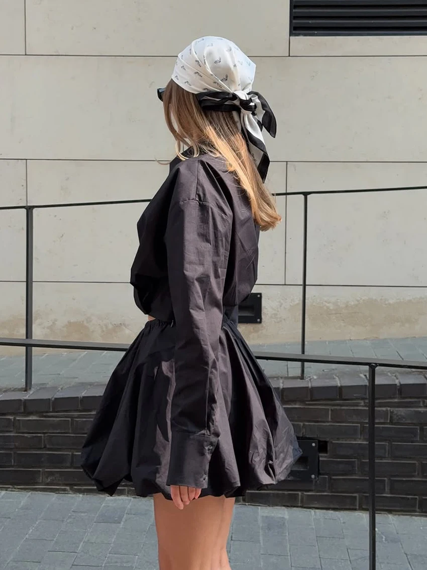 بدلة بيجامات نسائية قطنية من Marthaqiqi بأكمام طويلة وياقة مقلوبة ملابس نوم قصيرة تنانير ملابس نوم غير رسمية أطقم قمصان نوم