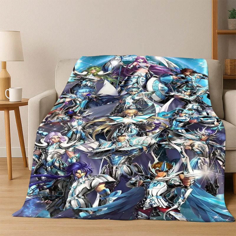 Cartoon Saint Seiya Anime Flannel Blanket Soft Warm Blanket Throw Blanket for Bedroom Living Room Bed Travel Picnic Gift kid