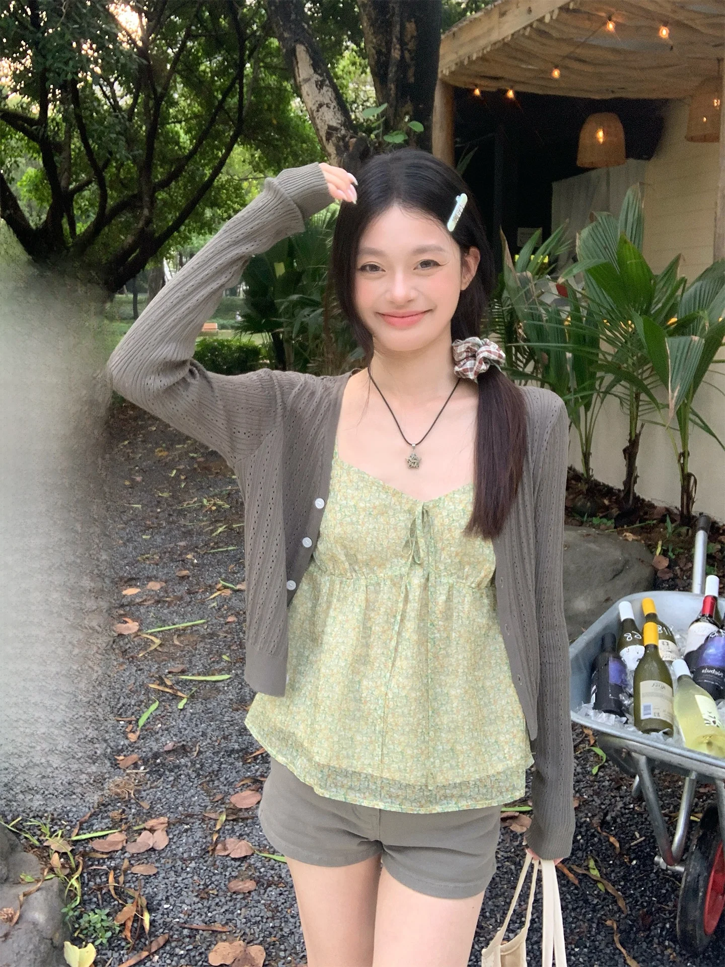 

Song Zhengen Grey Thin V-neck Knitted Open Cardigan Women's Summer Korean Style Lazy Loose Casual Small Top