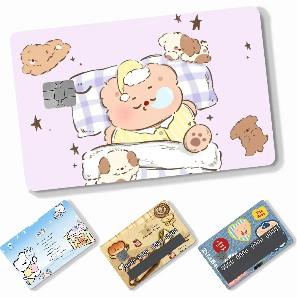 

Милые наклейки с медведем Ins, 4 шт., ПВХ наклейки на кожу кредитной карты, съемная самоклеящаяся защитная пленка
