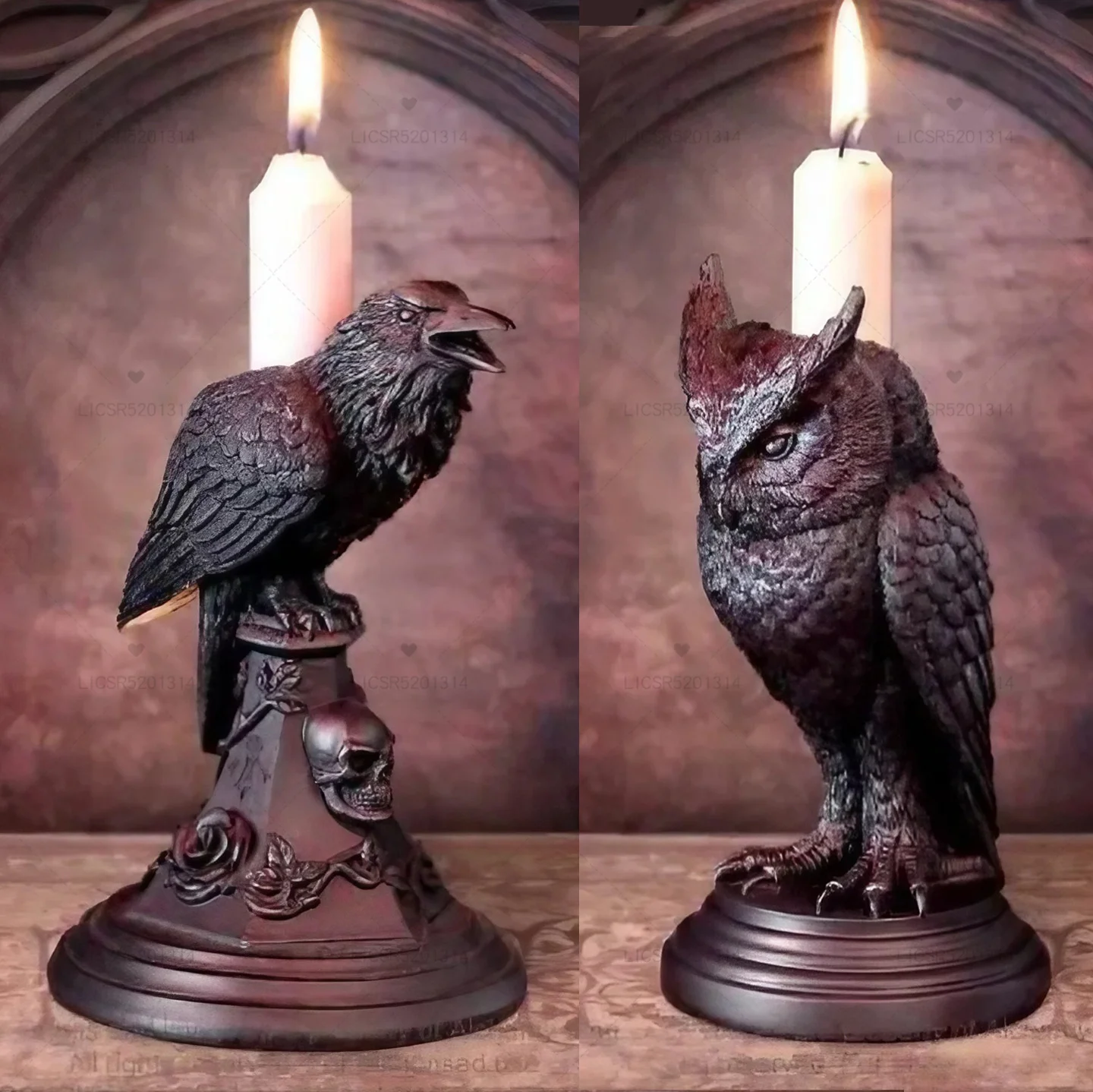 

Gothic Candlestick Table Decoration Ornaments Halloween Owl / Crow Candle Holder Resin Statue Home Craft Decorations Home Decor