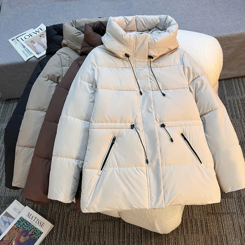 

PinkyIsBlack 2025 New Drawstring Cotton Padded Jacket Women's Winter Mid-length Hooded Thickened Puffer Jacket Clothes Outwear